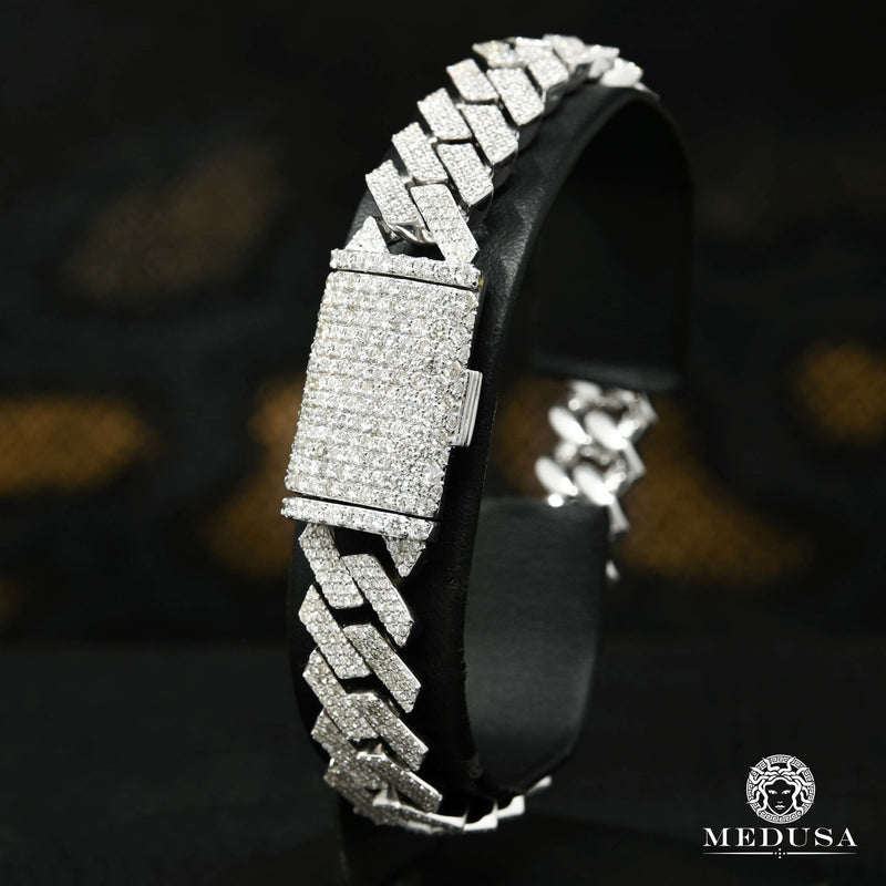 10K Gold Diamond Bracelet | Men&#39;s Bracelet 12mm Cuban Prong Big Box-Lock Bracelet