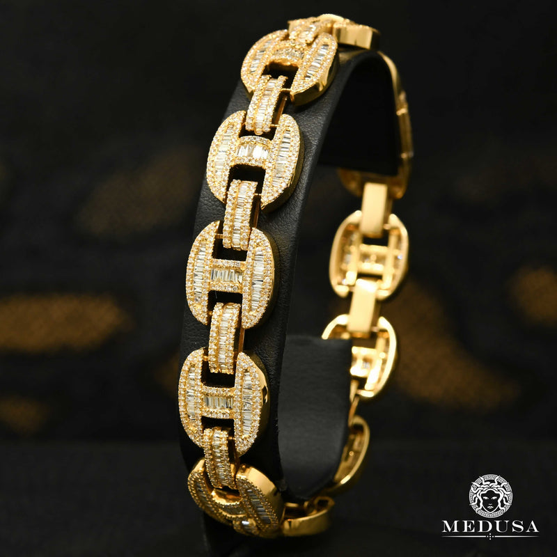 14K Gold Diamond Bracelet | Men&#39;s Bracelet 15mm Gucci Baguette Bracelet 8.5&#39;&#39; / Yellow Gold