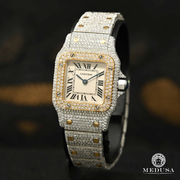 Cartier Santos レディース時計 Cartier Watch | 24mm Cartier Santos Galbée - 2 Tone Iced Women's