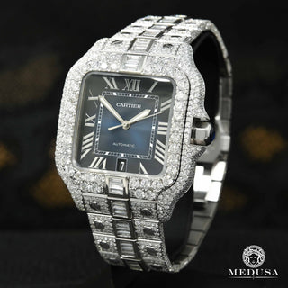 Cartier Santos 100 XL de 40 mm - Baguette azul completamente helado - Inoxidable