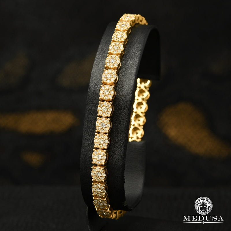 10K Gold Diamond Bracelet | Men&#39;s Bracelet 6mm Tennis Flower - Yellow Gold Diamond