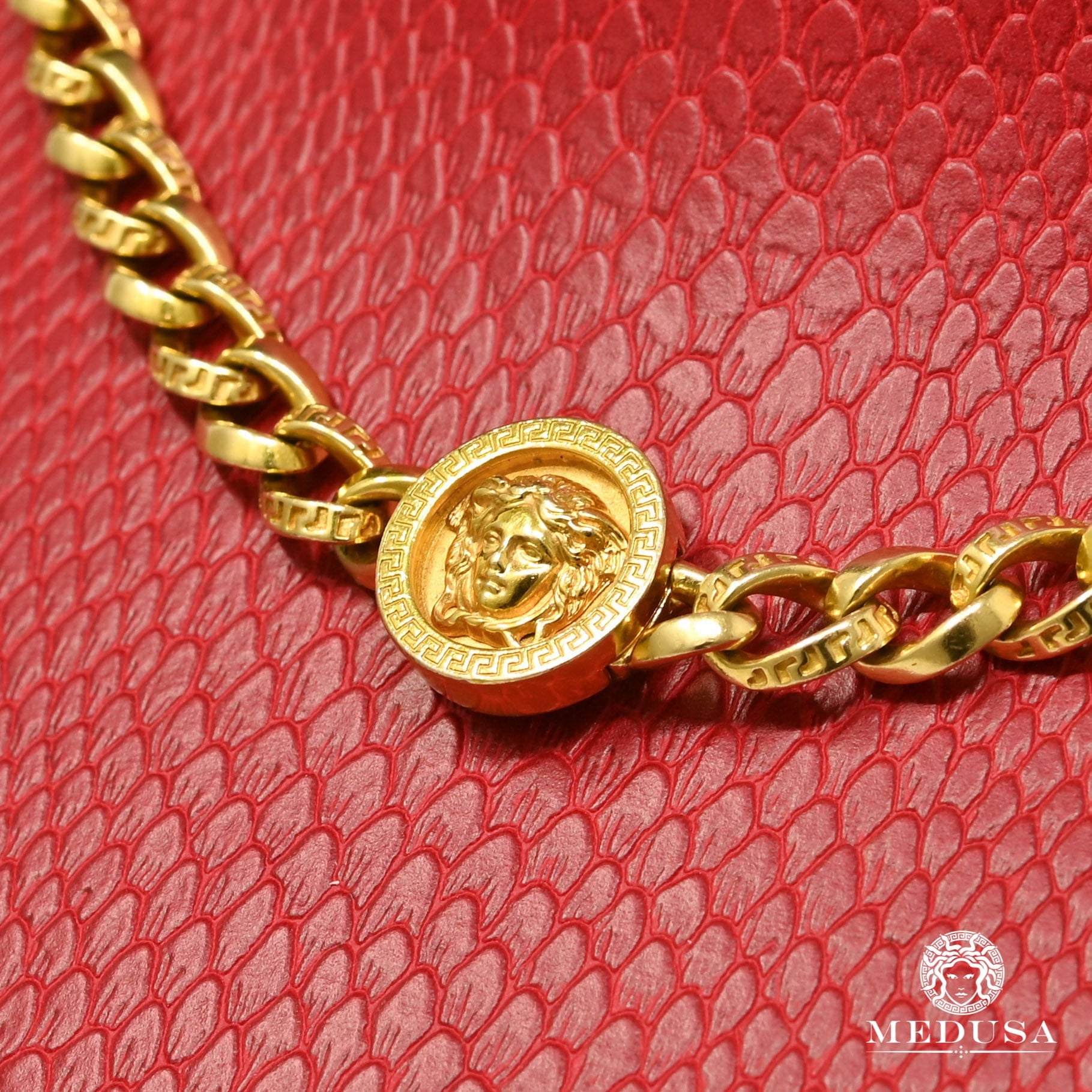 Chaîne en Or 18K | Chaîne 7mm Chaîne Gianni Versace Original avec Croix Rubis 750 18’’ / Or Jaune