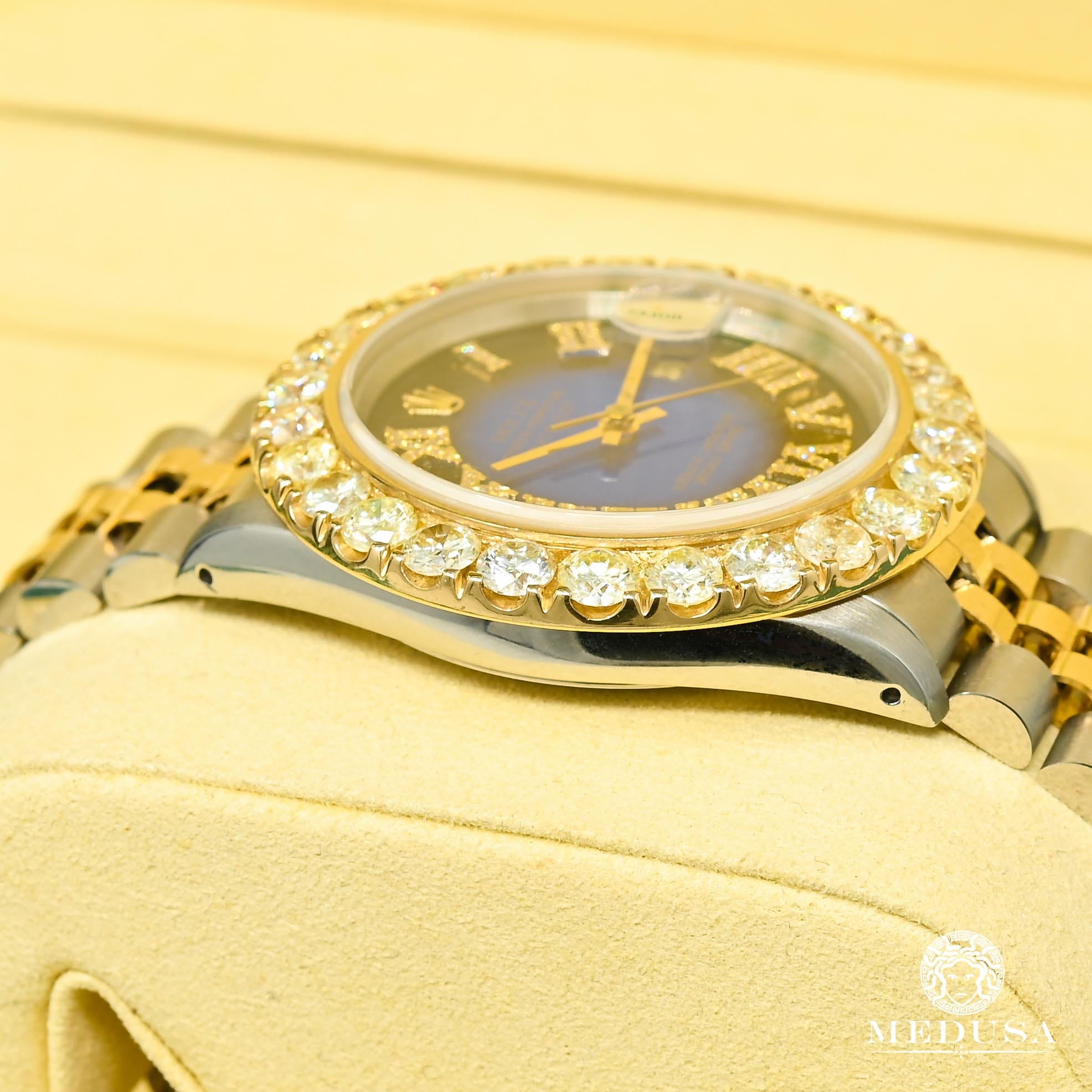 Montre Rolex | Montre Homme Rolex Datejust 36mm - Big Bezel Black/Blue Or 2 Tons