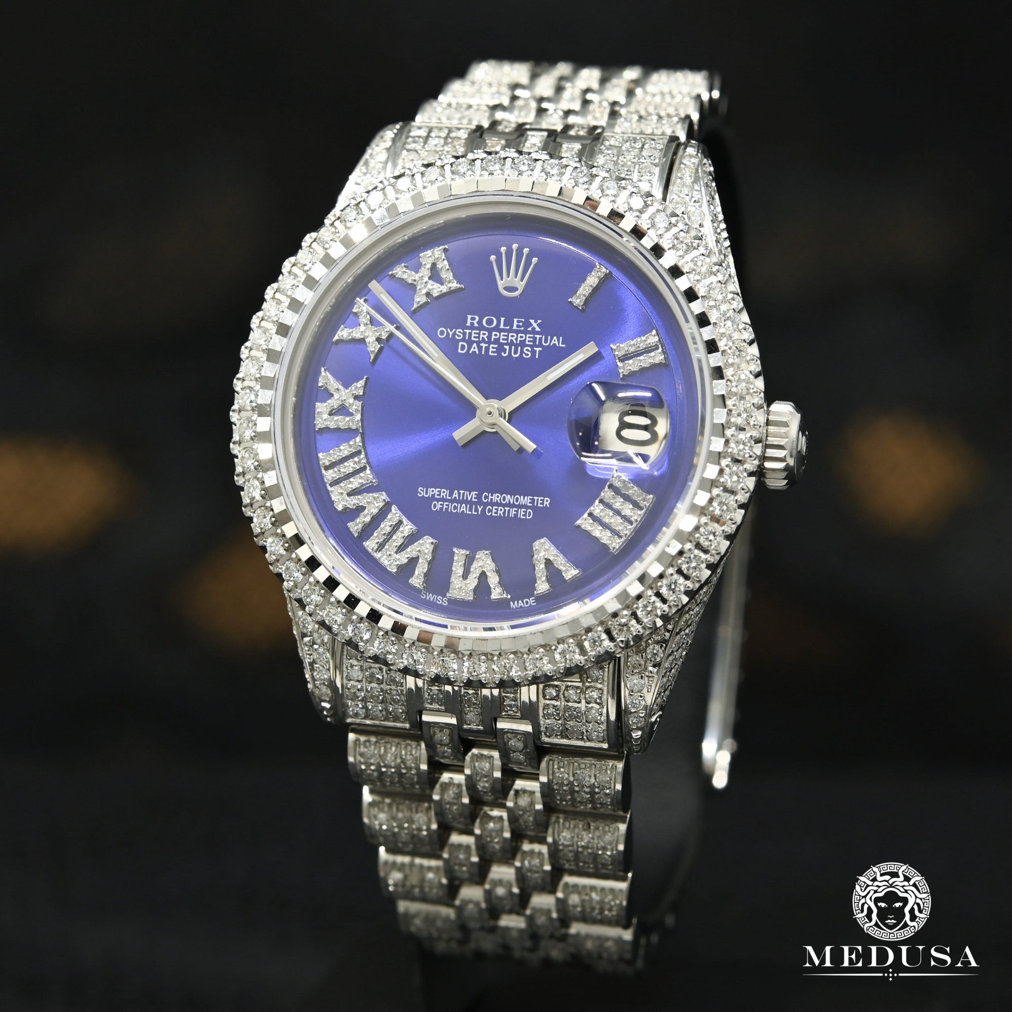Iced Out Rolex Homme Fond Bleu Rolex Watch Rolex Datejust 36mm
