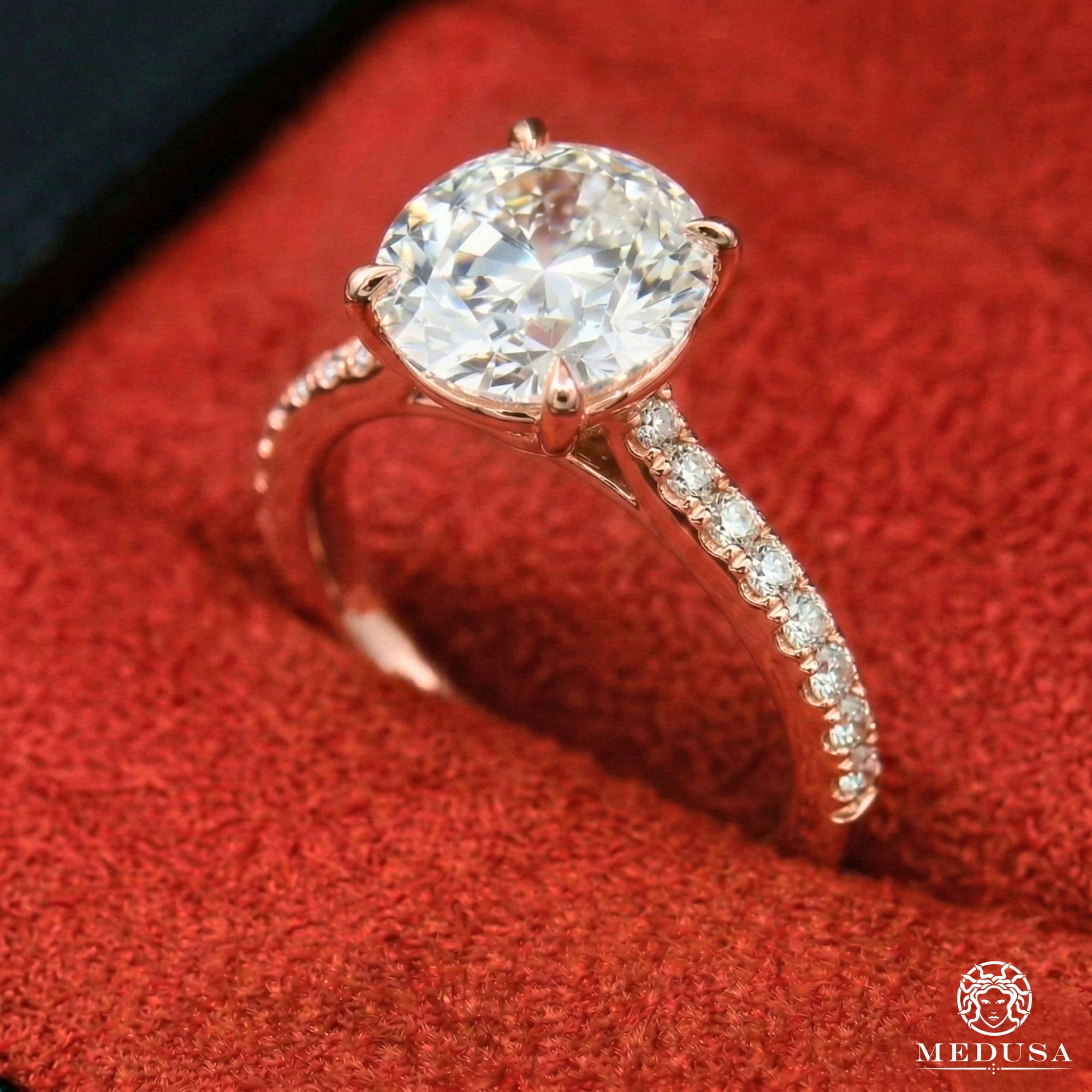 Bague à Diamants en Or 14K | Bague Fiançaille Solitaire LAB D1 - Round Cut Or Rose / 1.00CT / Semi-Eternité