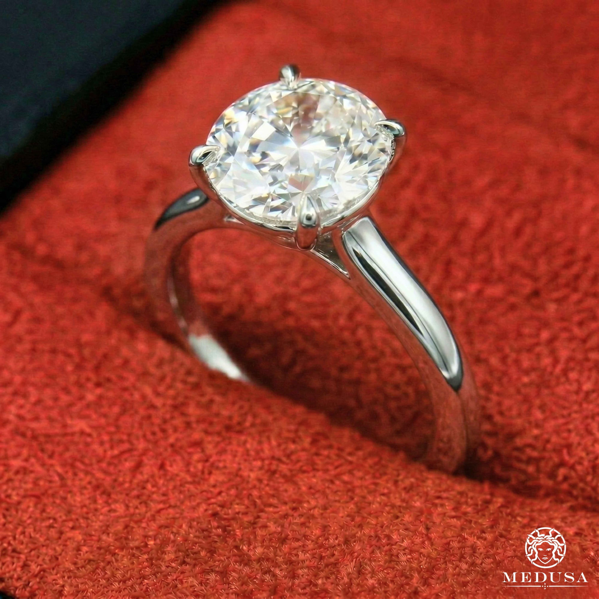 Bague à Diamants en Or 14K | Bague Fiançaille Solitaire LAB D1 - Round Cut Or Blanc / 1.00CT / Plain