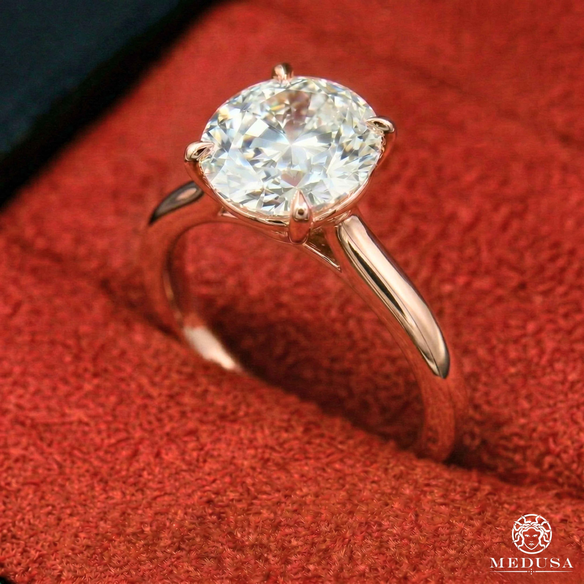 Bague à Diamants en Or 14K | Bague Fiançaille Solitaire LAB D1 - Round Cut Or Rose / 1.00CT / Plain