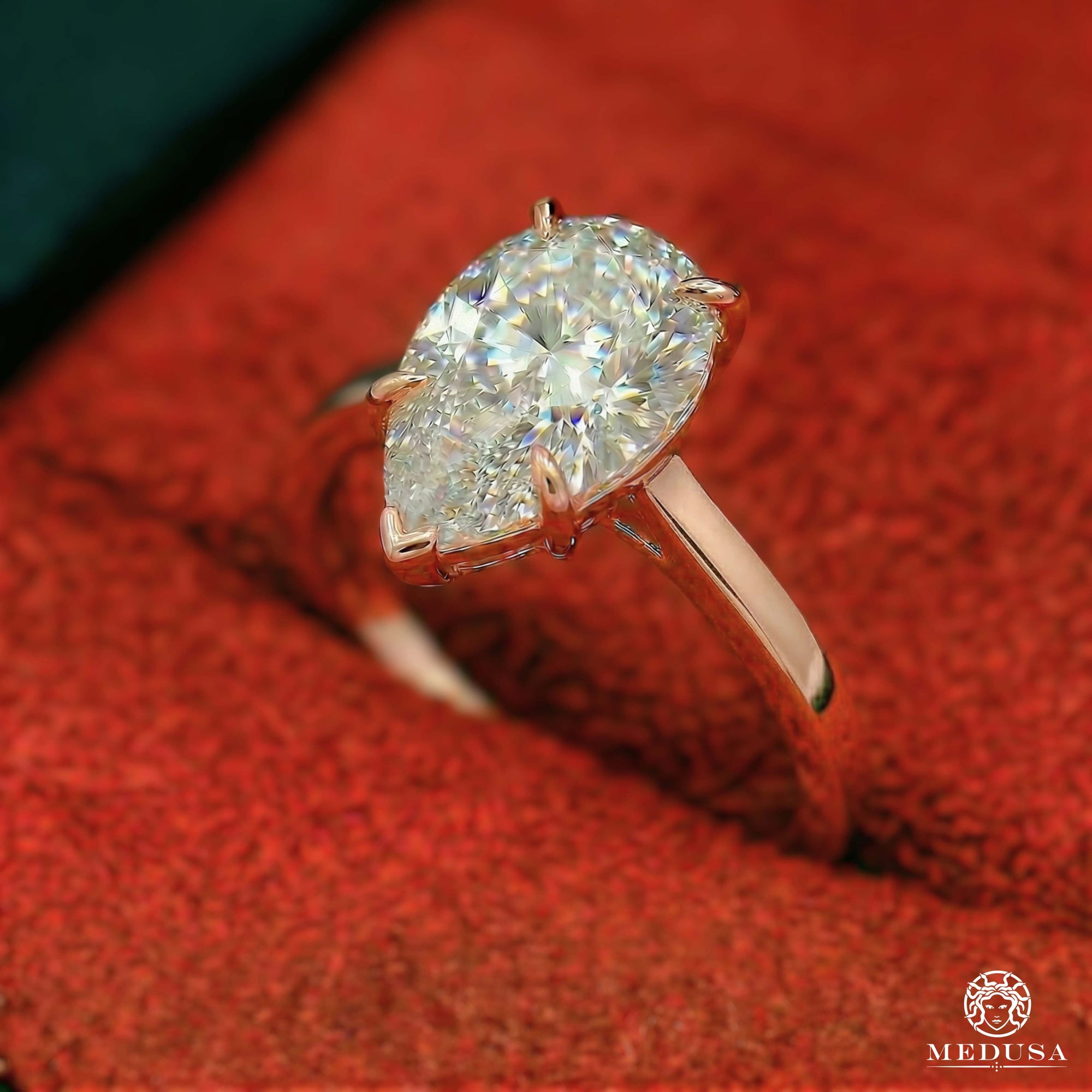 Bague à Diamants en Or 14K | Bague Fiançaille Solitaire LAB D4 - Pear Cut Or Rose / 1.00CT / Plain
