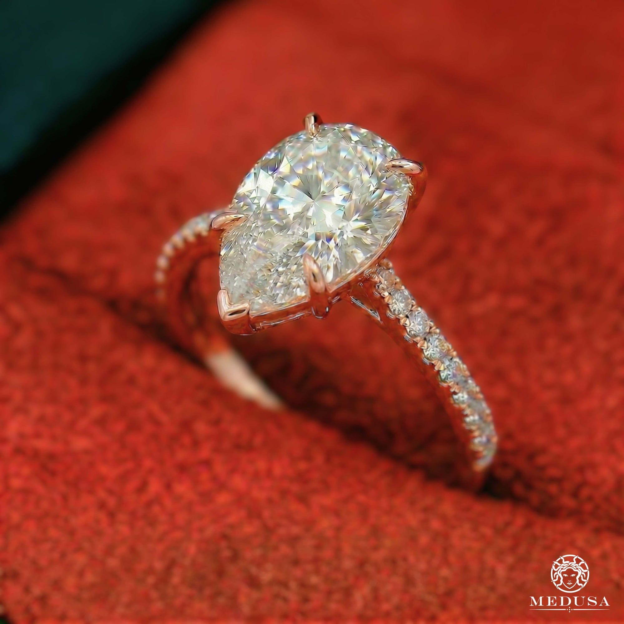 Bague à Diamants en Or 14K | Bague Fiançaille Solitaire LAB D4 - Pear Cut Or Rose / 1.00CT / Semi-Eternité