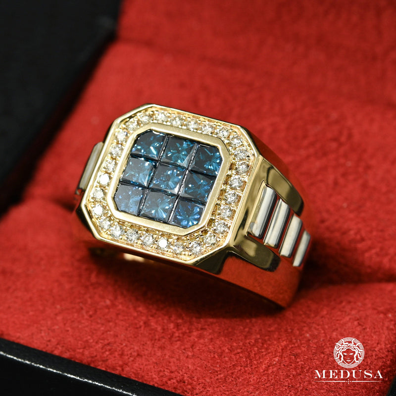 14K Gold Diamond Ring Square D30 Sapphire Men's Ring Medusa