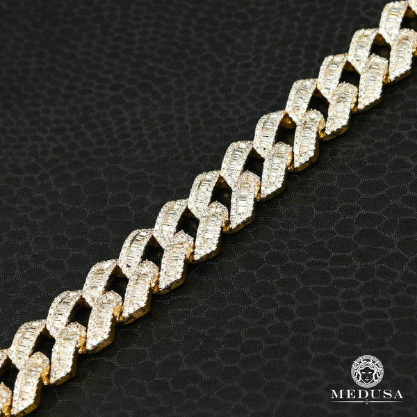 14K Gold Diamond Bracelet 10mm Cuban Baguette Bracelet Men's