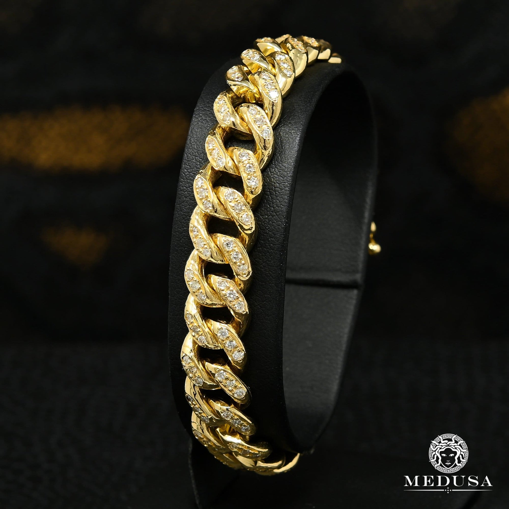 10K Gold Diamond Bracelet | Men's Bracelet 10mm Cuban Link Diamond Bracelet 7'' / Yellow Gold