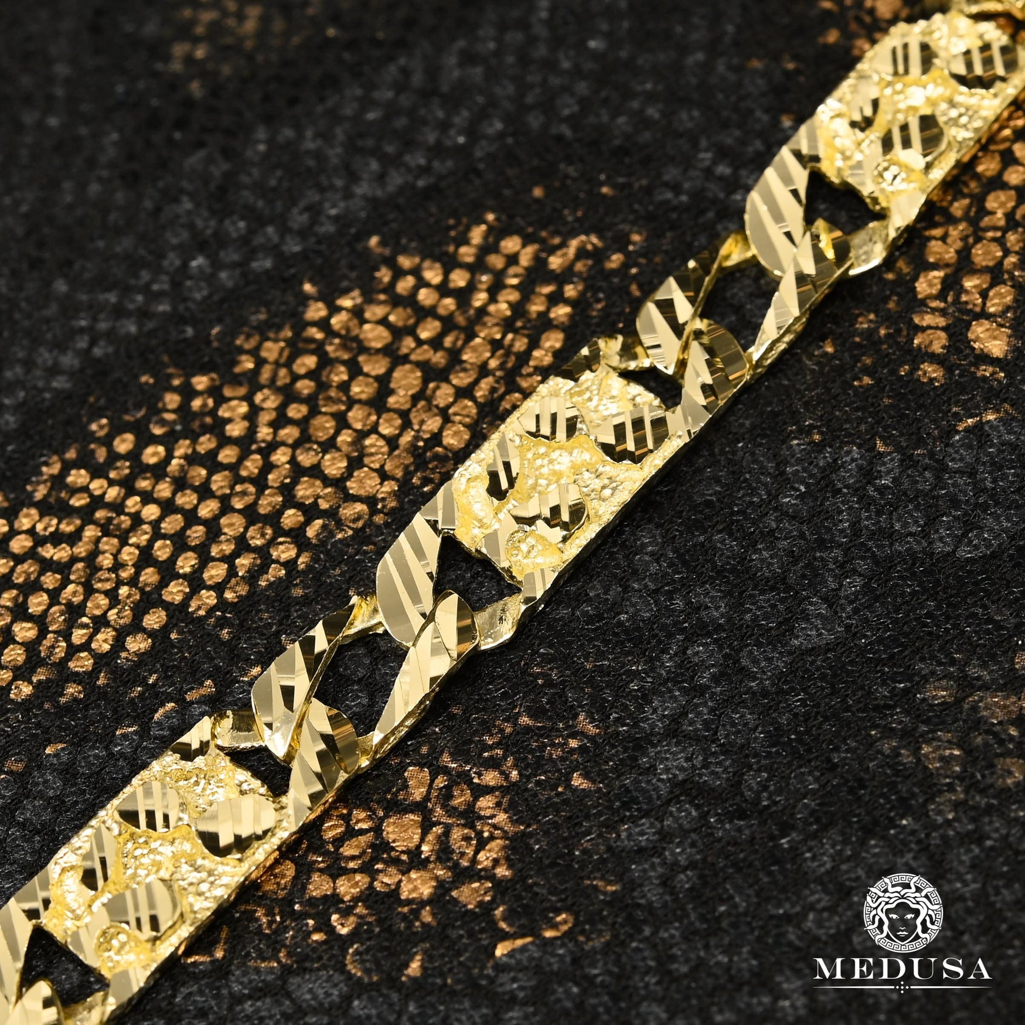 10K Gold Bracelet | Men's Bracelet 10mm Meshy M-Nugget Bracelet