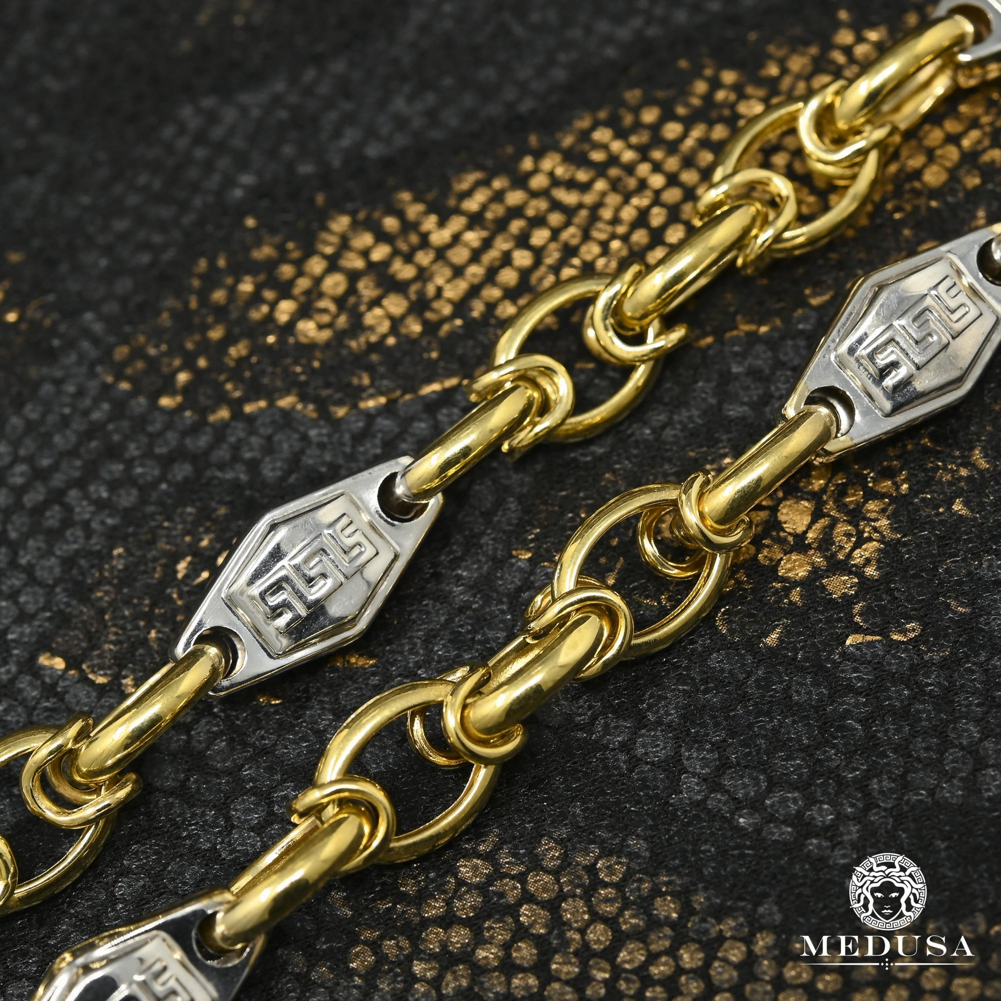 14K Gold Chain | Chain 10mm Fancy Bullet M6 26&#39;&#39; / Gold 2 Tones