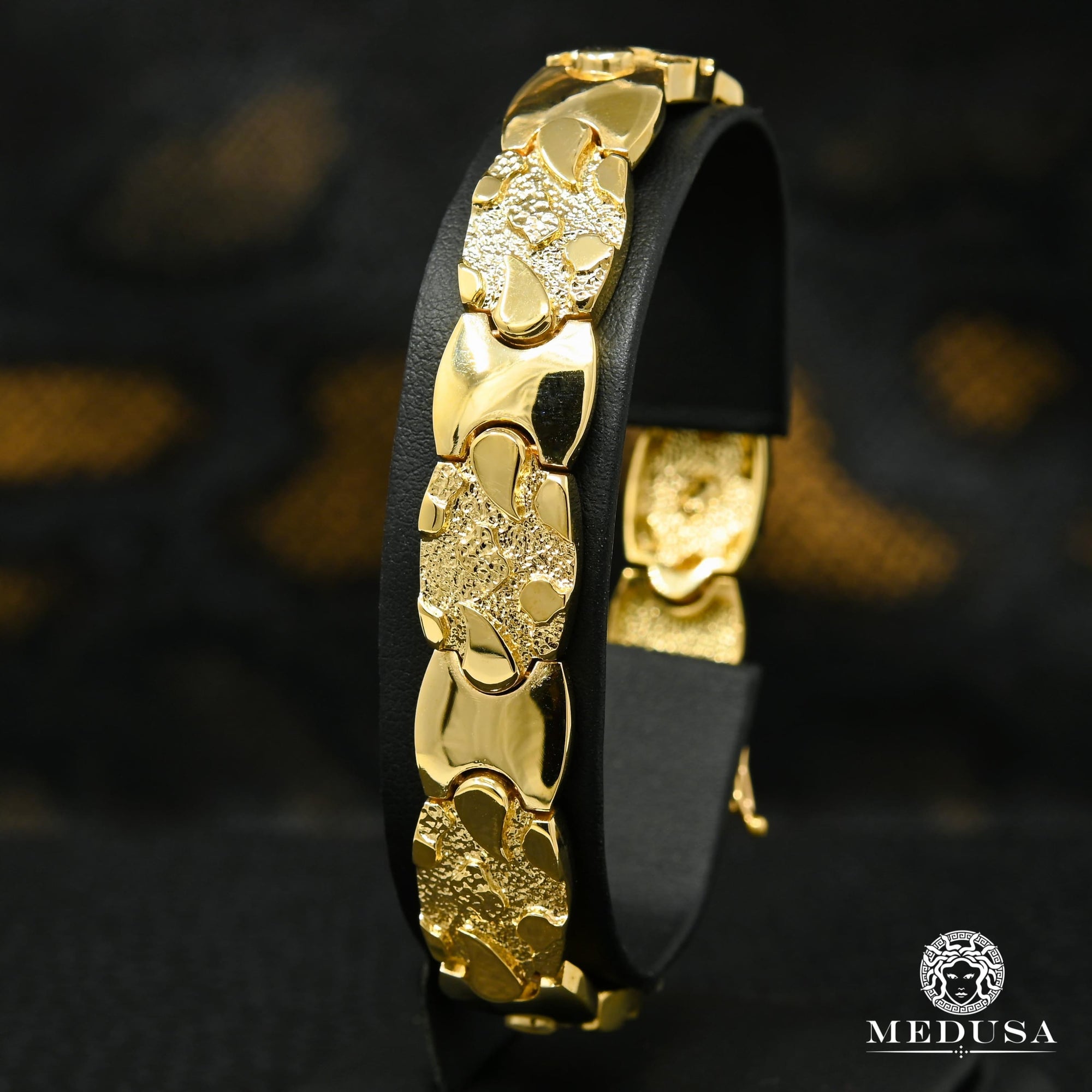 10K Gold Bracelet | Men's Bracelet 13mm Nugget Bracelet 8.5'' / Yellow Gold