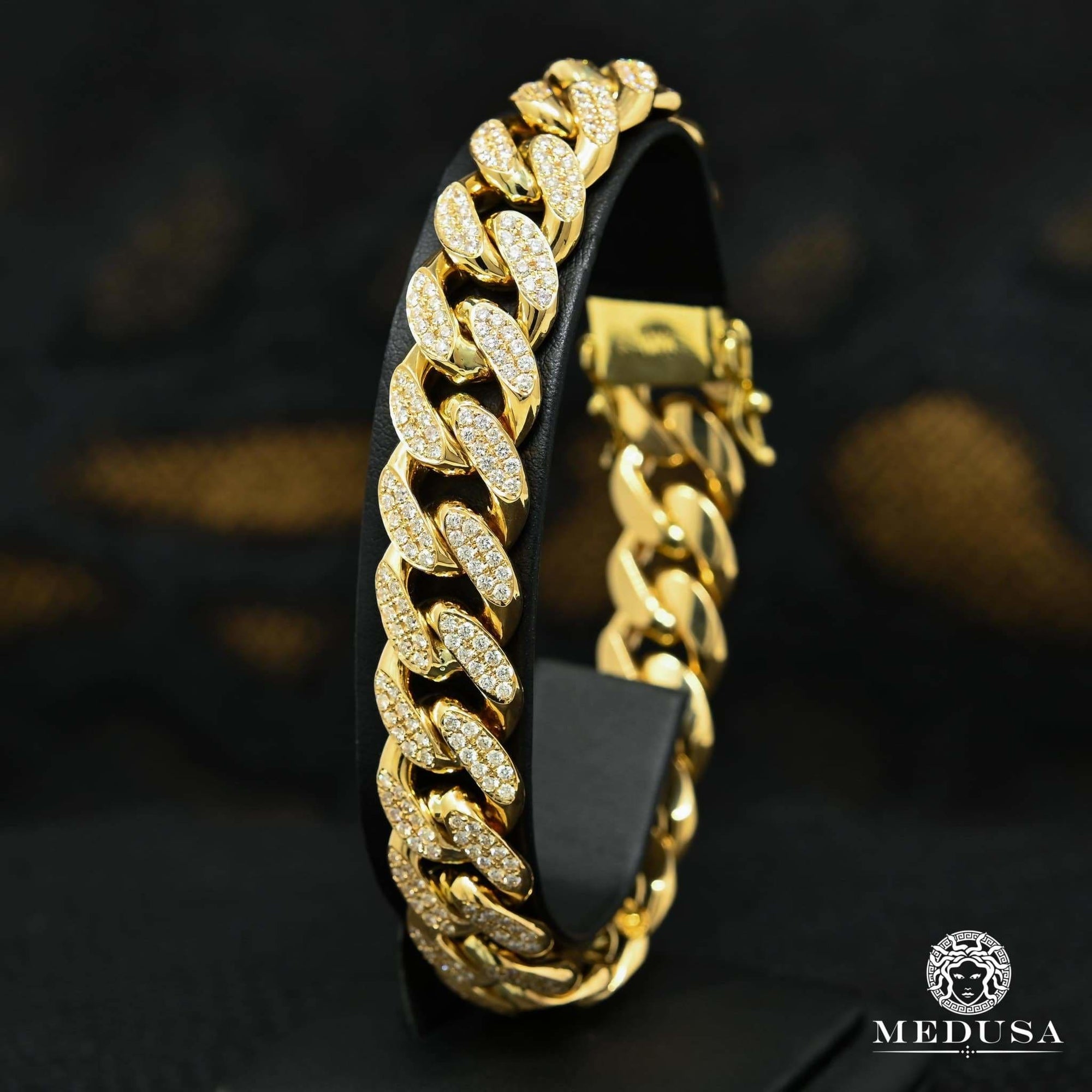 10K Gold Diamond Bracelet | Men's Bracelet 14mm Cuban Iced Out Bracelet 8'' / Diamond / Yellow Gold
