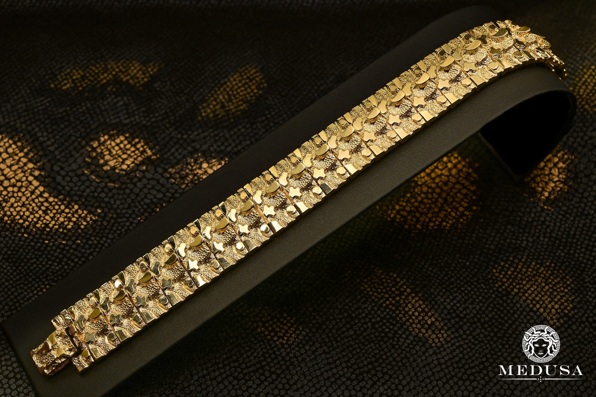 Bracelet en Or 10K | Bracelet Homme 21mm Bracelet Nugget 8.5’’ / Or Jaune