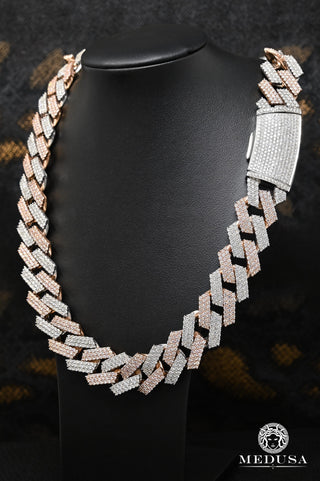 22mm Cuban Prong Diamond Rose Two Tones  - 24'' / Diamonds / 2-Tone Rose Gold