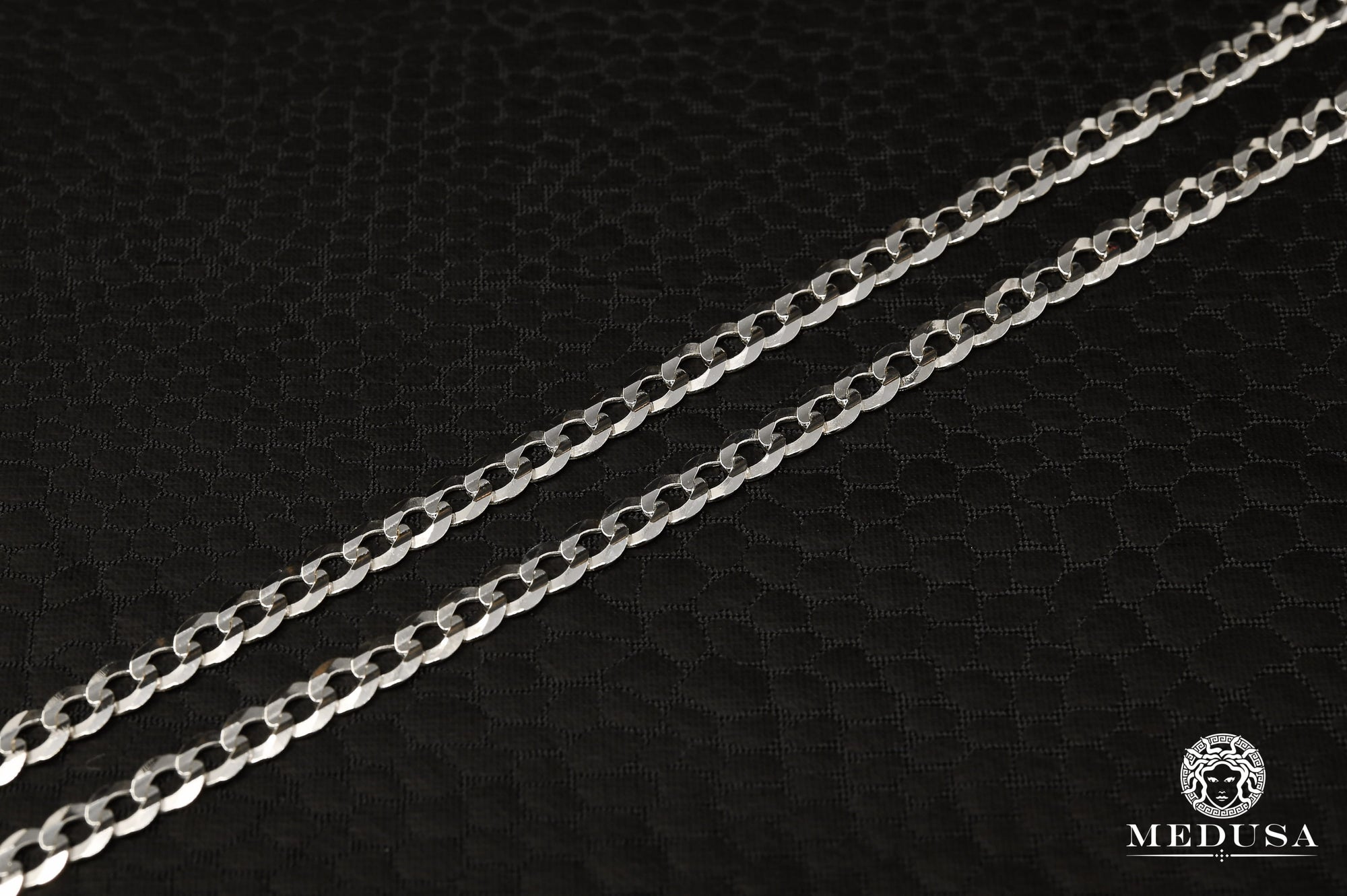 Chaîne en Or 10K | Chaîne Gourmette 3.5mm Flat Curb Or Blanc