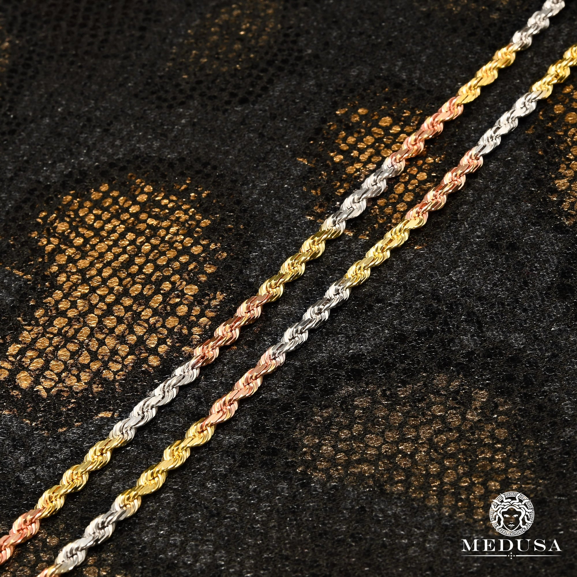 10K Gold Chain | 3mm chain Rope Solid 3 Tones