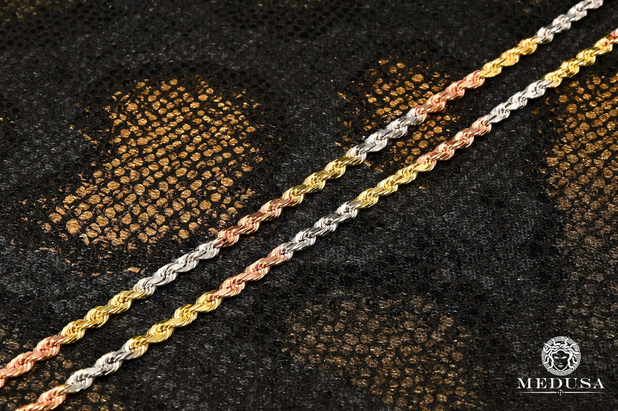 10K Gold Chain | 3mm chain Rope Solid 3 Tones