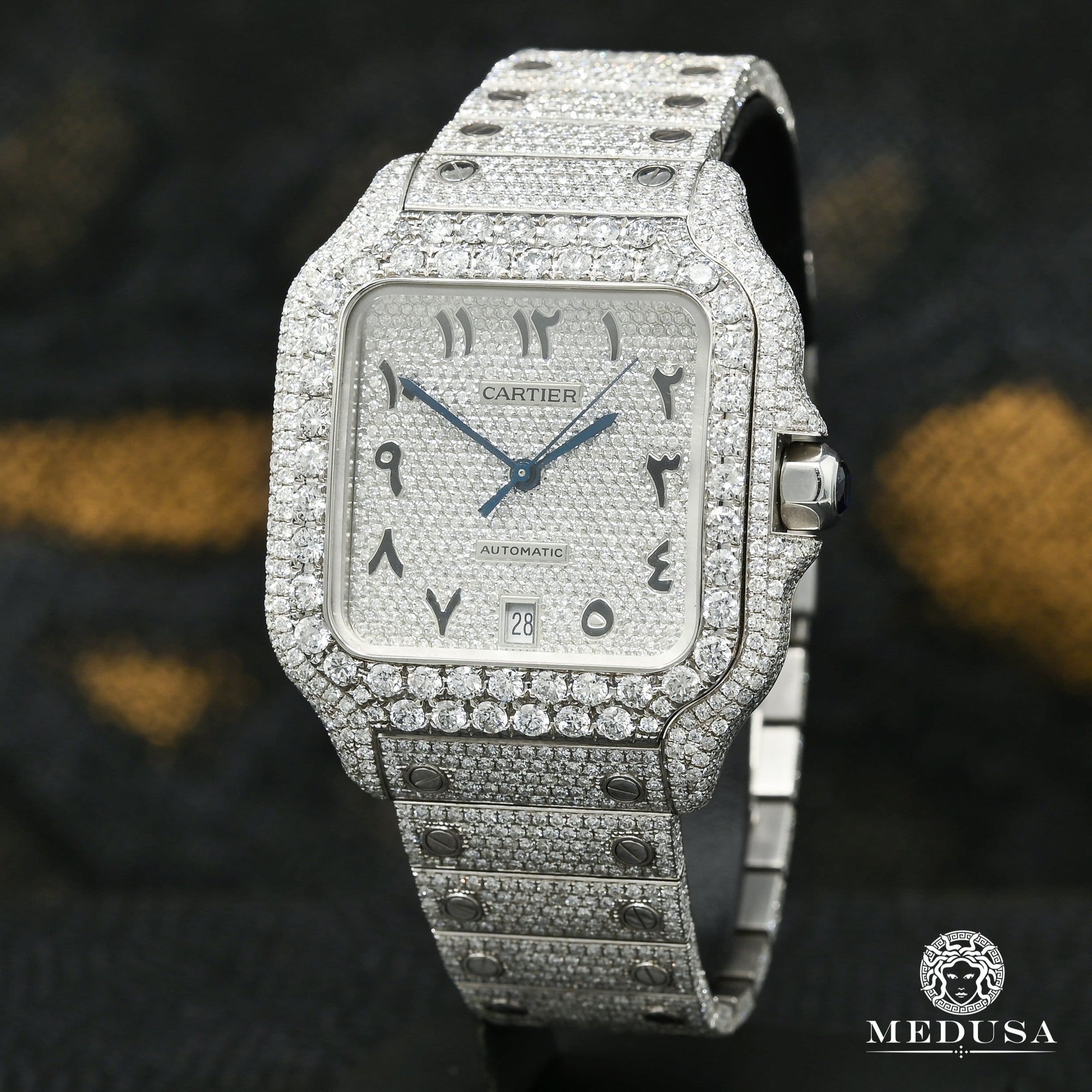 Cartier watch | Cartier Santos 100 40mm Men's Watch - Full Arabic Iced Stainless