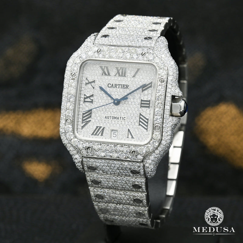 Cartier watch | Cartier Santos 100 40mm Men&#39;s Watch - Full Dial Iced Stainless