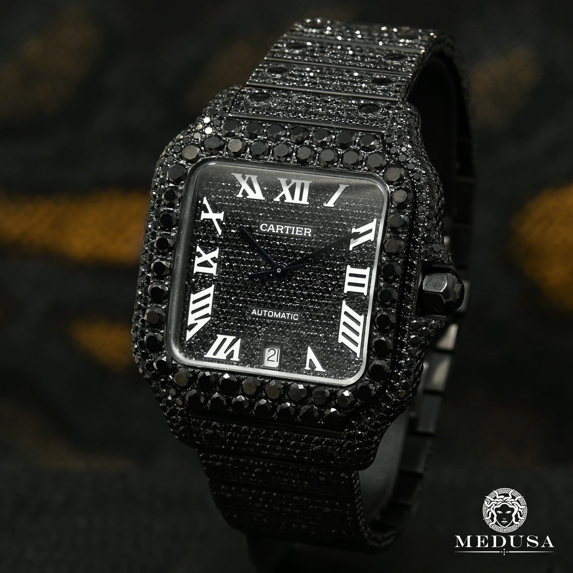 Cartier watch | Cartier Santos 100 XL 40mm Men's Watch - Black Diamond Black Gold