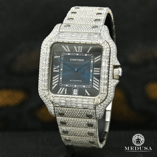 40mm Cartier Santos 100 XL - Blue Emerald Full Iced - Stainless