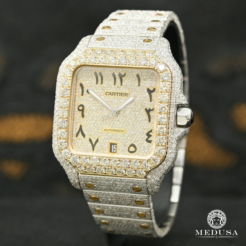 Cartier watch | Men&#39;s Watch 40mm Cartier Santos 100 XL - Full Arabic Dial Iced Gold 2 Tones