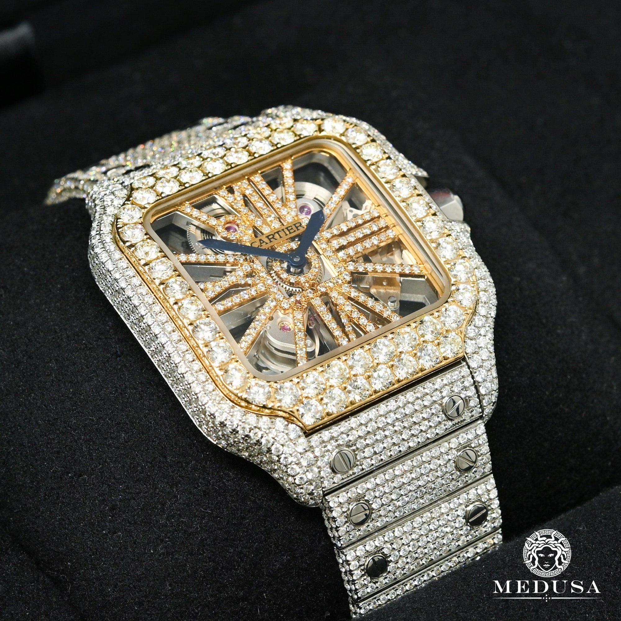 Montre Cartier | Montre Homme 40mm Cartier Santos Skeleton - Full Iced Or 2 Tons
