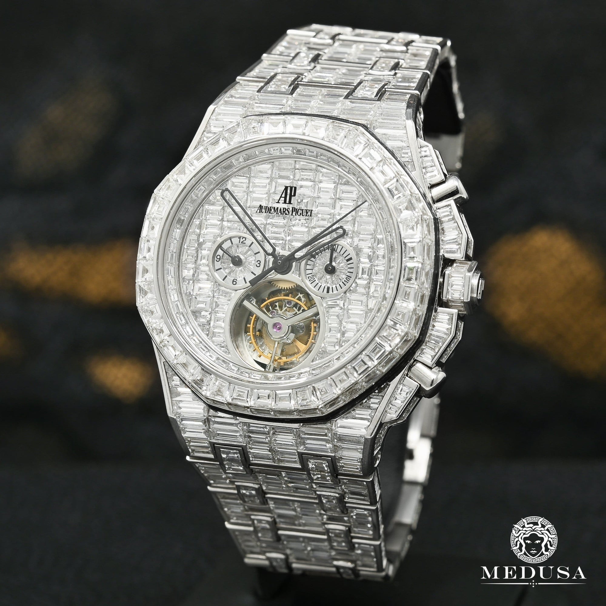 Audemars Piguet Watch | Audemars Piguet Offshore Tourbillon 42mm Men's Watch - Full Iced Emerald Cut White Gold