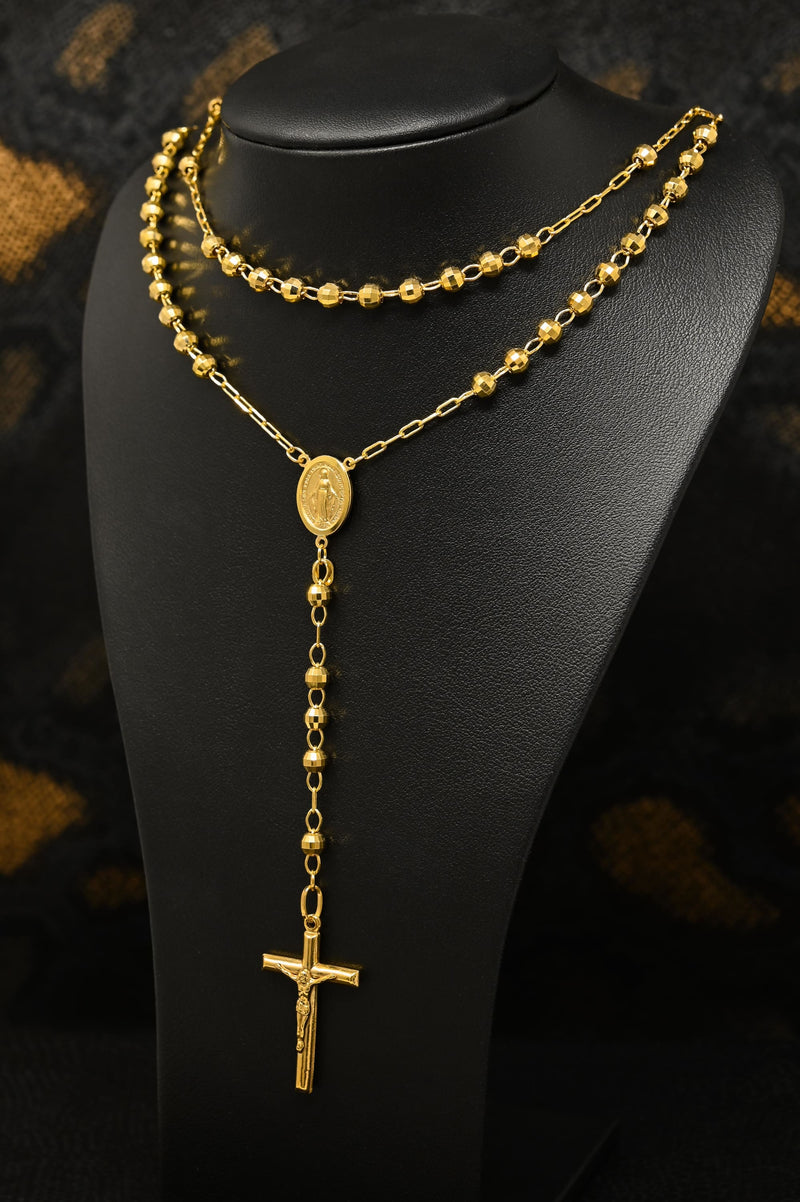 10K Yellow Gold Rosary Necklace Crucifix Pendant - Jawa Jewelers