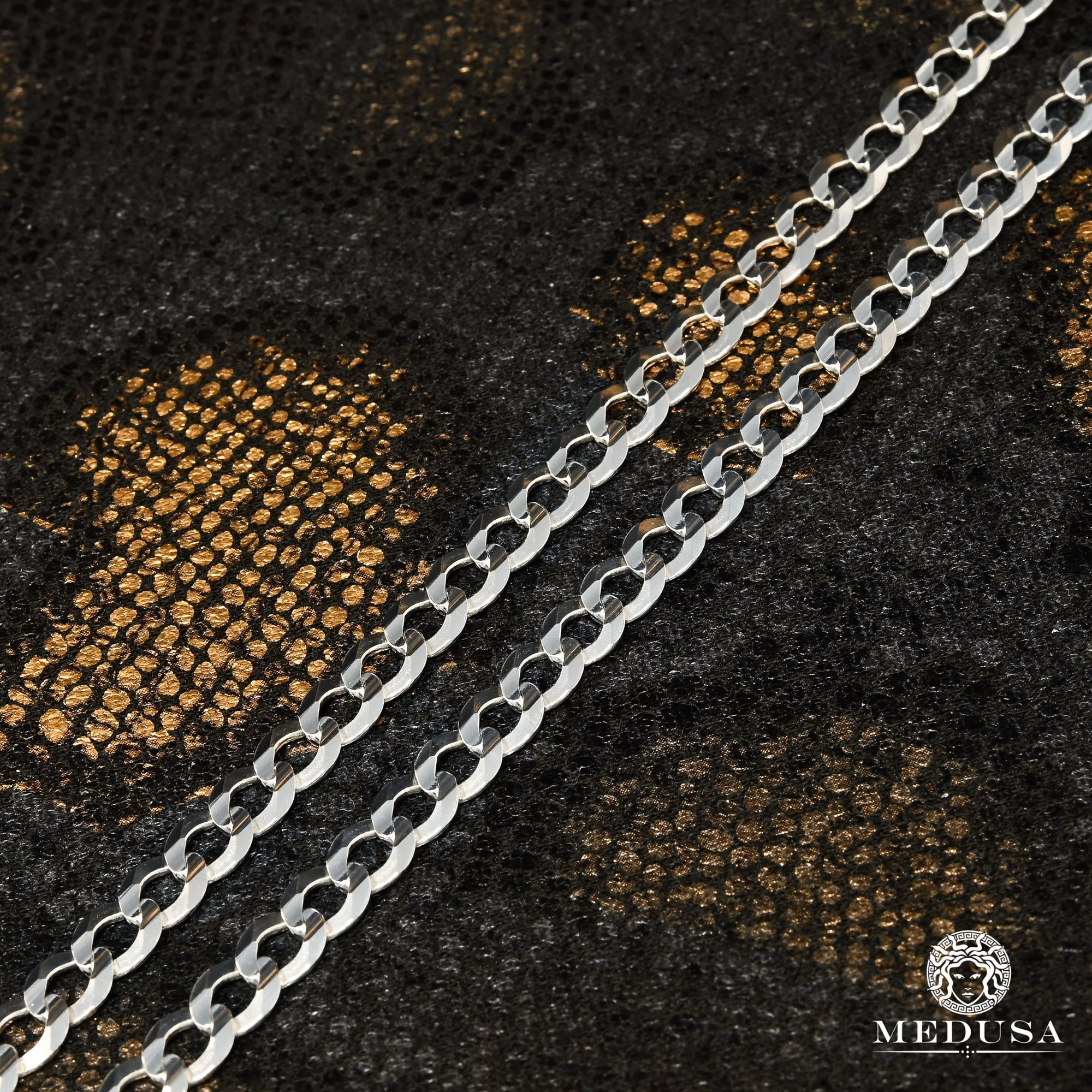 Chaîne en Or 10K | Chaîne Gourmette 6mm Flat Curb Or Blanc