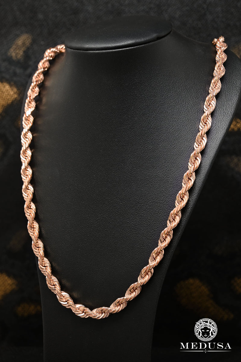10K Gold Chain, 7mm Rope Solid Rose Gold Chain