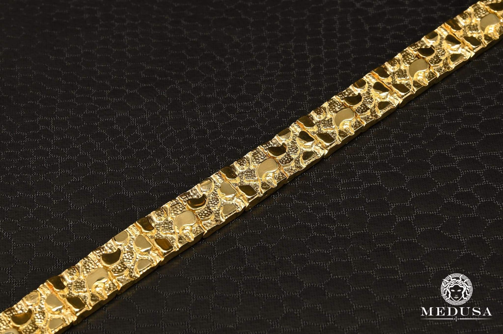 Men's Solid 10k Yellow Gold Nugget Bracelet Adjustable 8