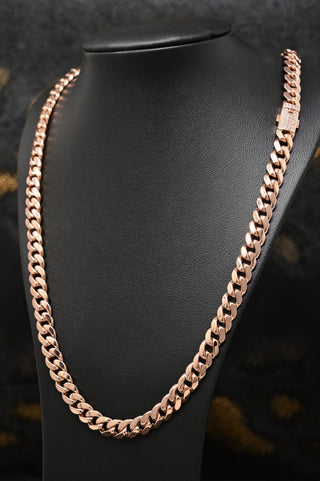 8mm Cuban Solid Diamond Lock Or Rose - 18'' / Or Rose