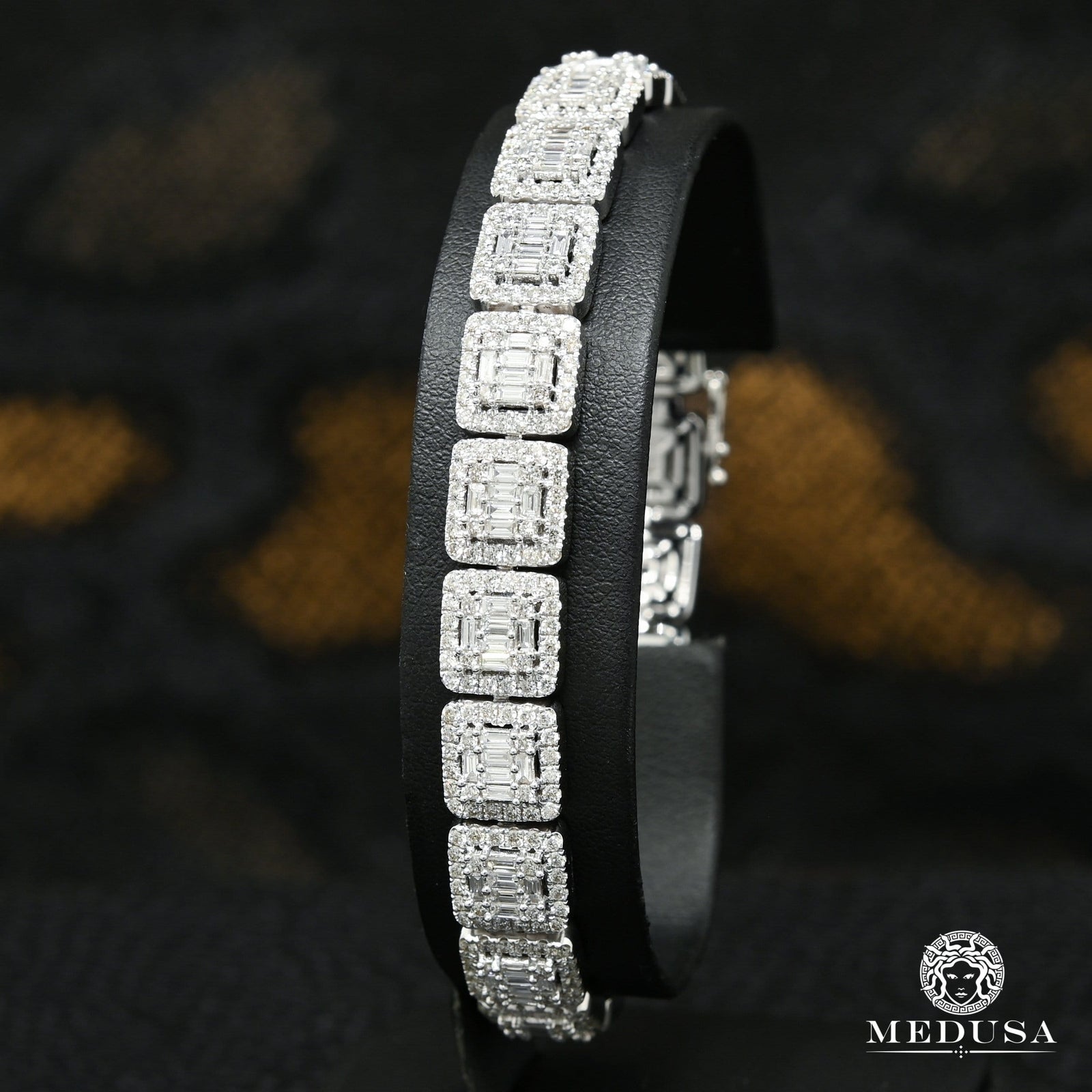 14K Gold Diamond Bracelet | Men's Bracelet 9.5mm Tennis Bracelet Square Baguette White Gold