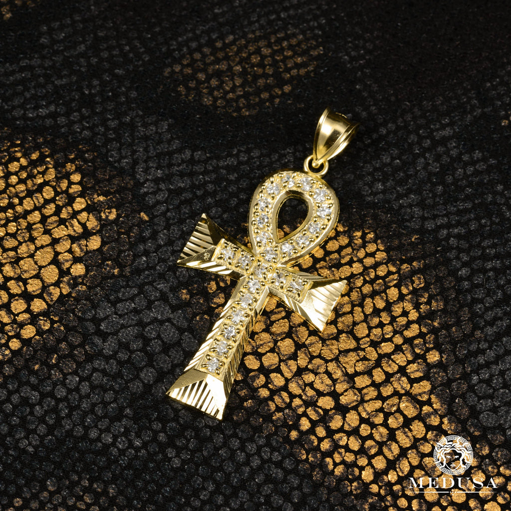 10K Gold Pendant | Ankh X4 Cross Pendant | Medusa Jewelry