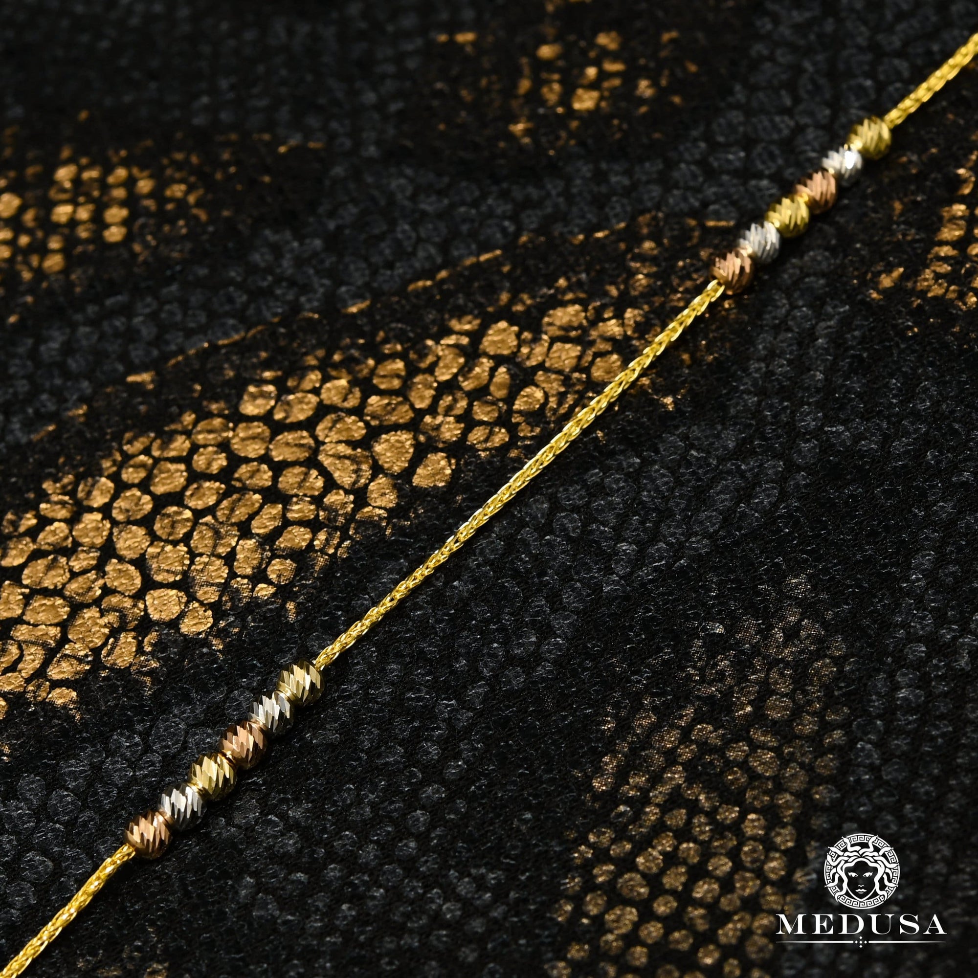 10K Gold Bracelet | Ankle Bracelet Anklet F9 - Pinsetta Moon Gold 3 Tones