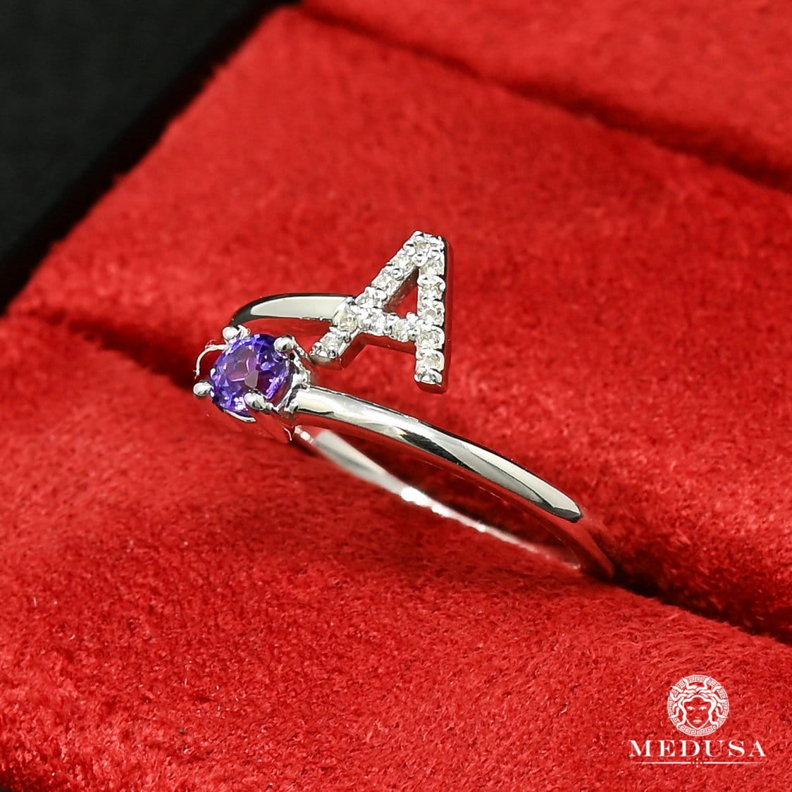 Custom Gold Ring | Custom Jewelry Personalized Initial Ring &amp; Birthstone White Gold