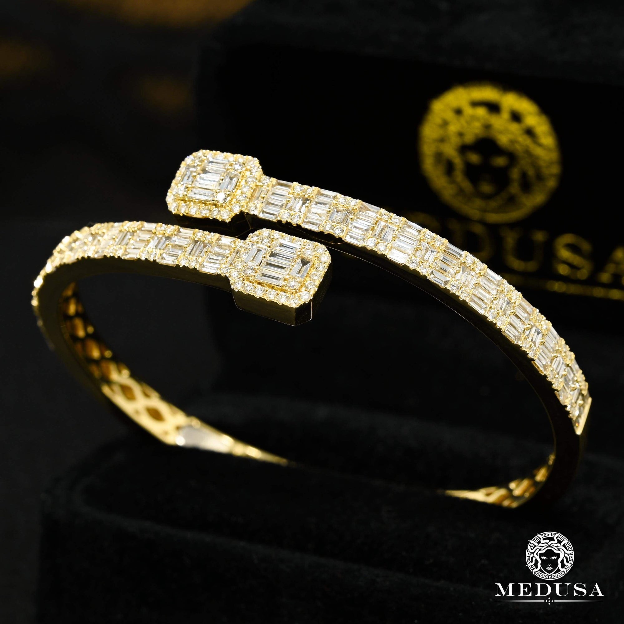 14K Gold Diamond Bracelet | Men's Bracelet Bangle D4 - Yellow Gold Diamond