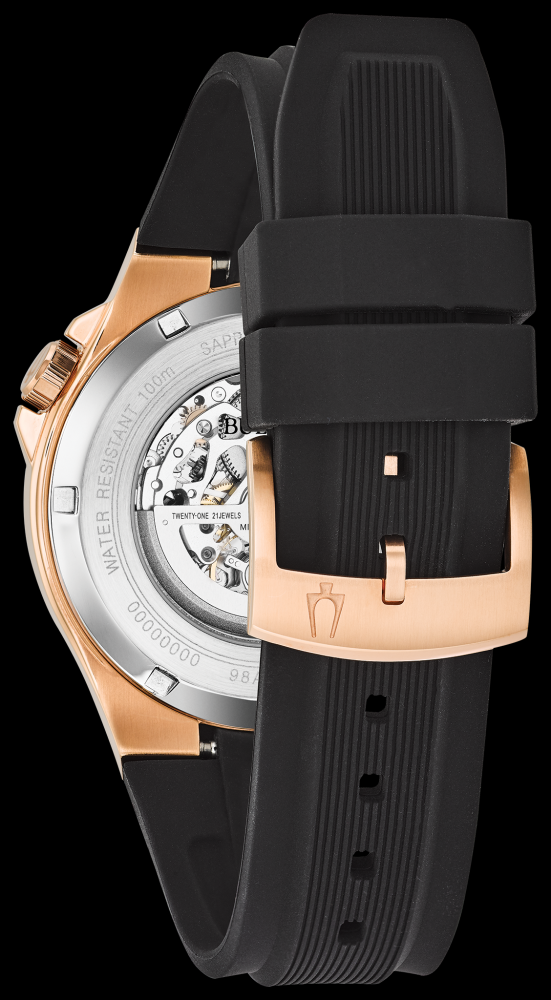 Bulova Reloj analógico automático para Hombre con Correa de Silicona 98A177, Negro, Correa