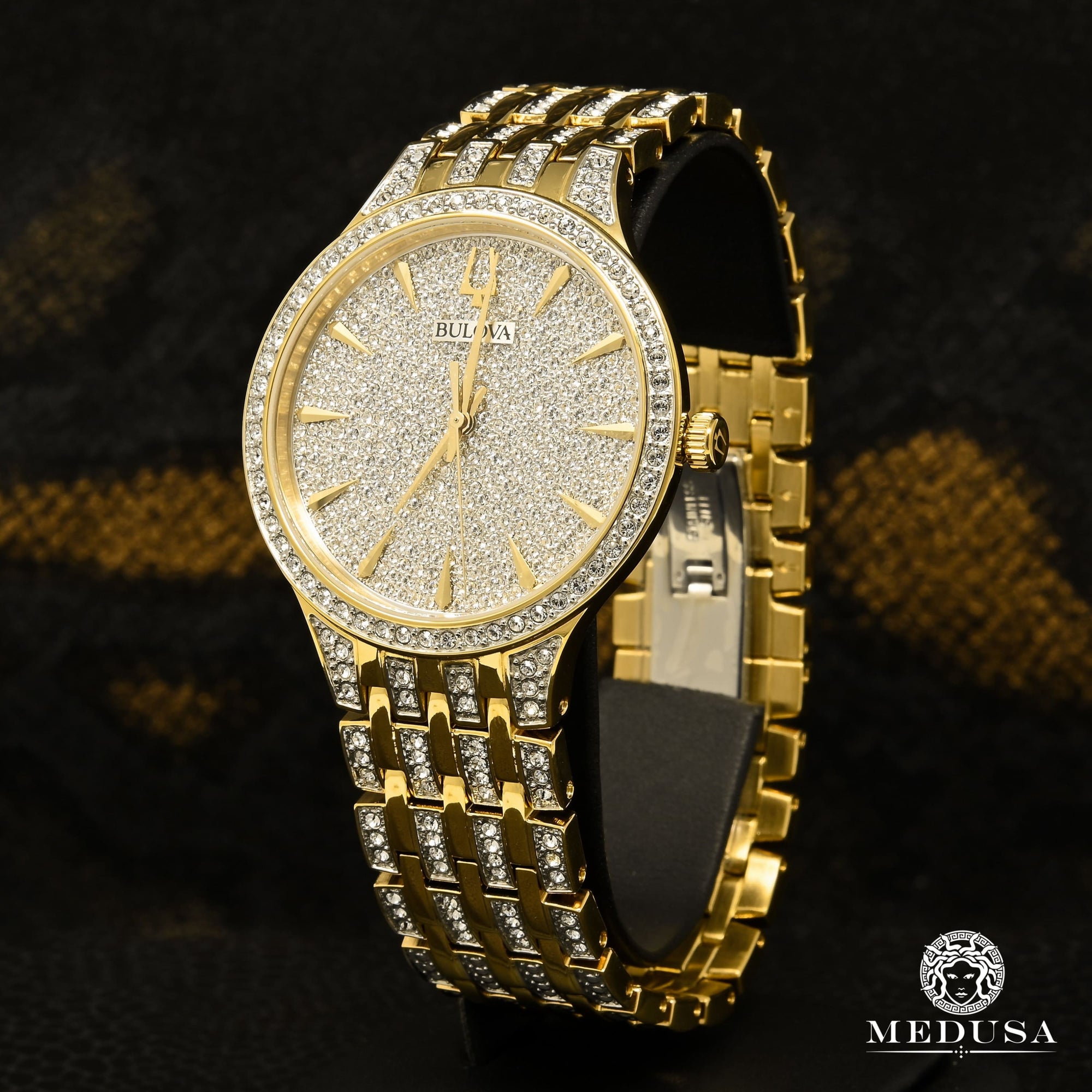 Bulova Watch | Bulova Crystal Men's Watch - 98A229 Swarovski / Yellow Gold