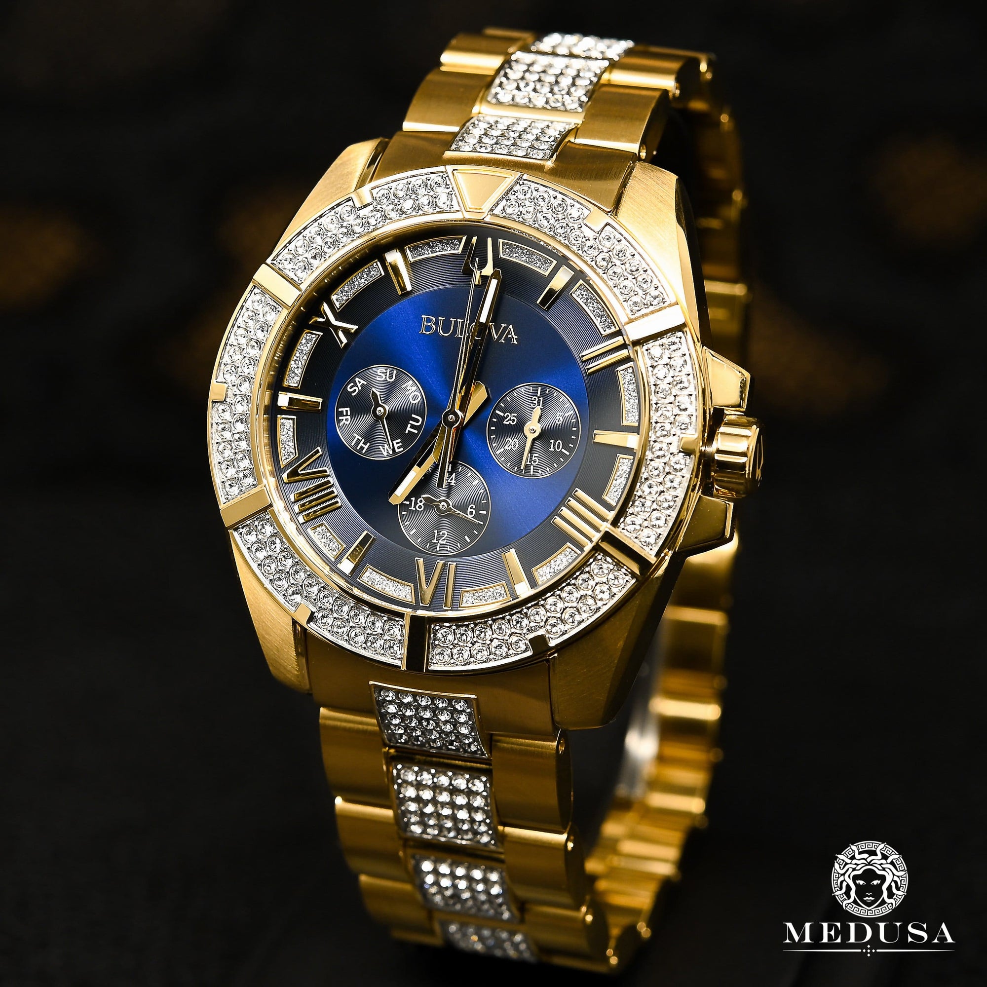 Bulova Watch | Bulova Crystal Men's Watch - 98C128 Swarovski / Yellow Gold