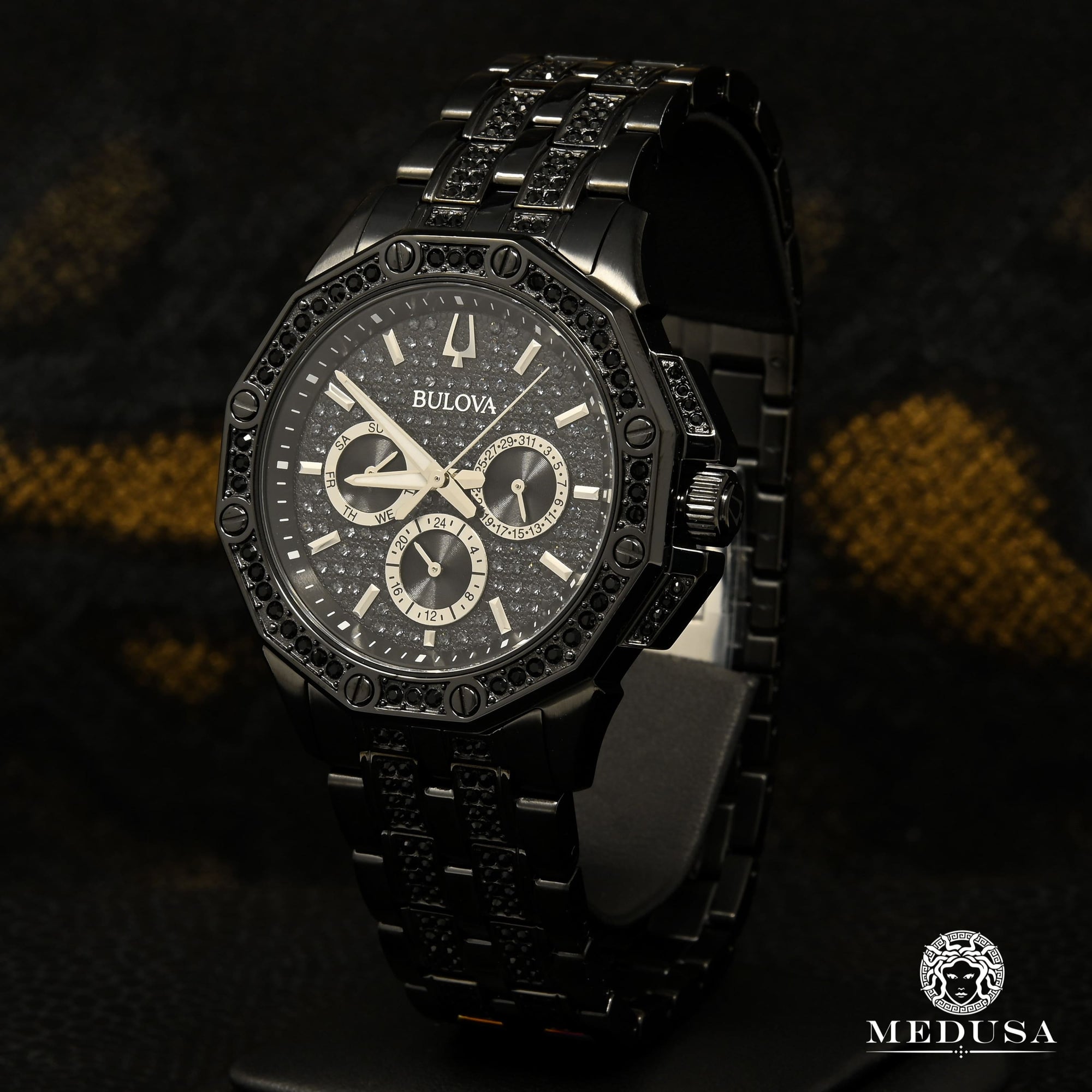 Bulova Watch | Bulova Crystal Men's Watch - 98C134 Swarovski / Black Gold