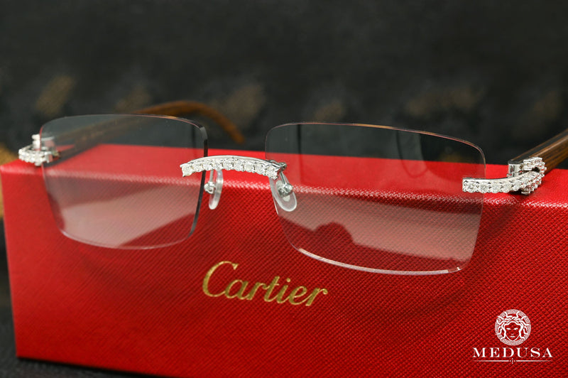 Cartier glasses | Cartier Signature C Men&#39;s Glasses | Silver &amp; Wood Big Rock Stainless
