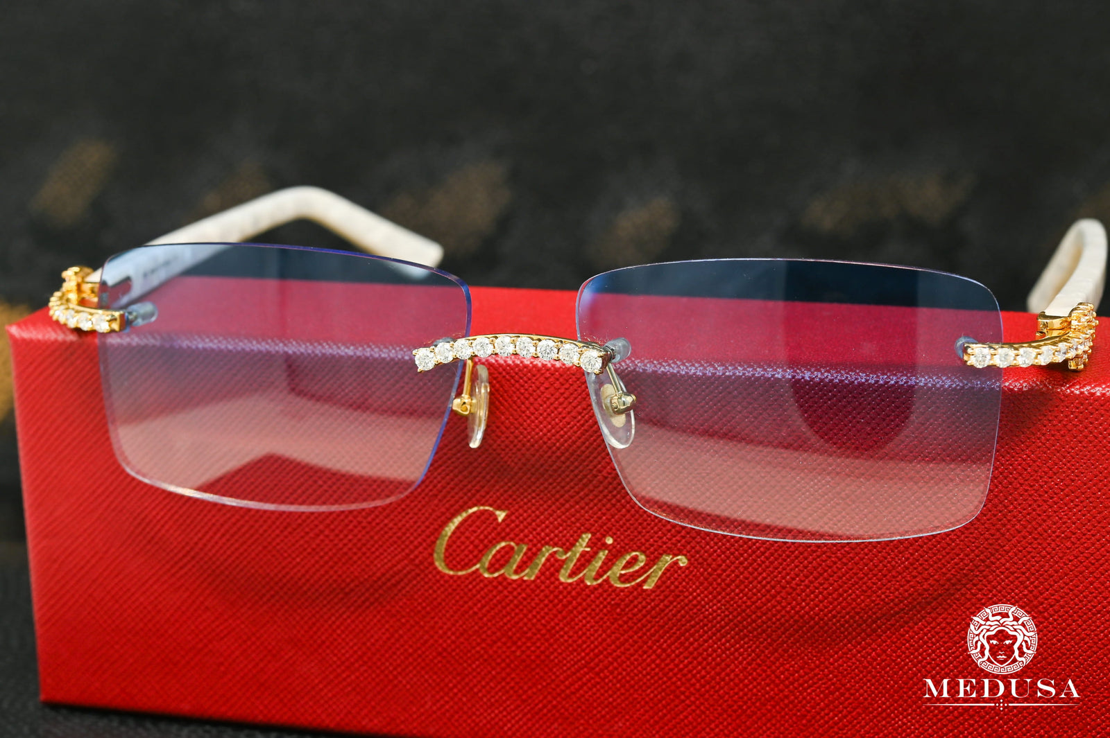 Lunette Cartier | Lunette Homme Cartier White Horn | Gold & Blue Or Jaune