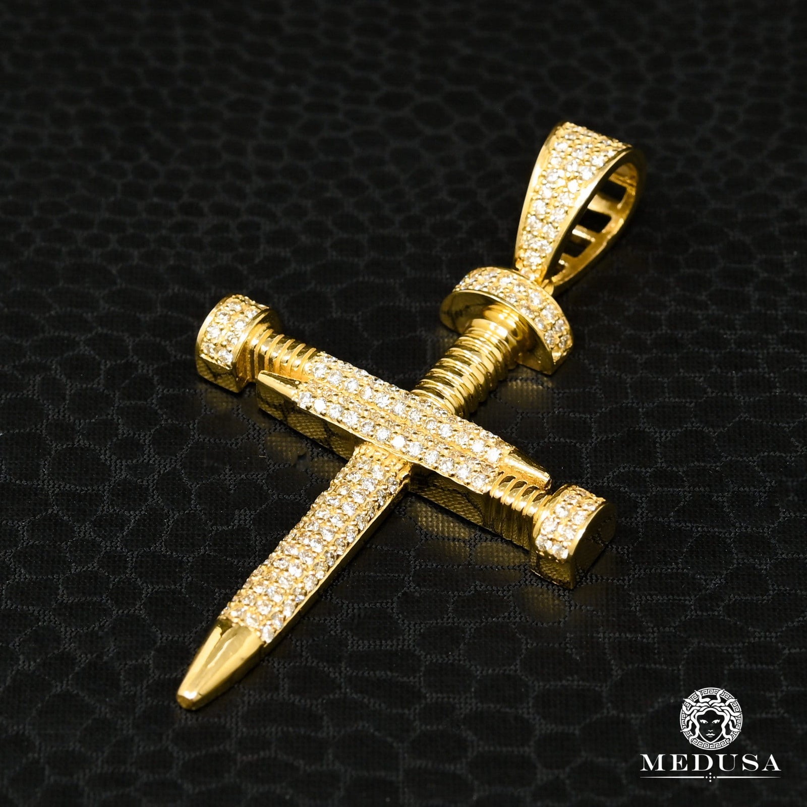 10K Gold Diamond Pendant | Crystal Cross Pendant D15 - Yellow Gold Diamond