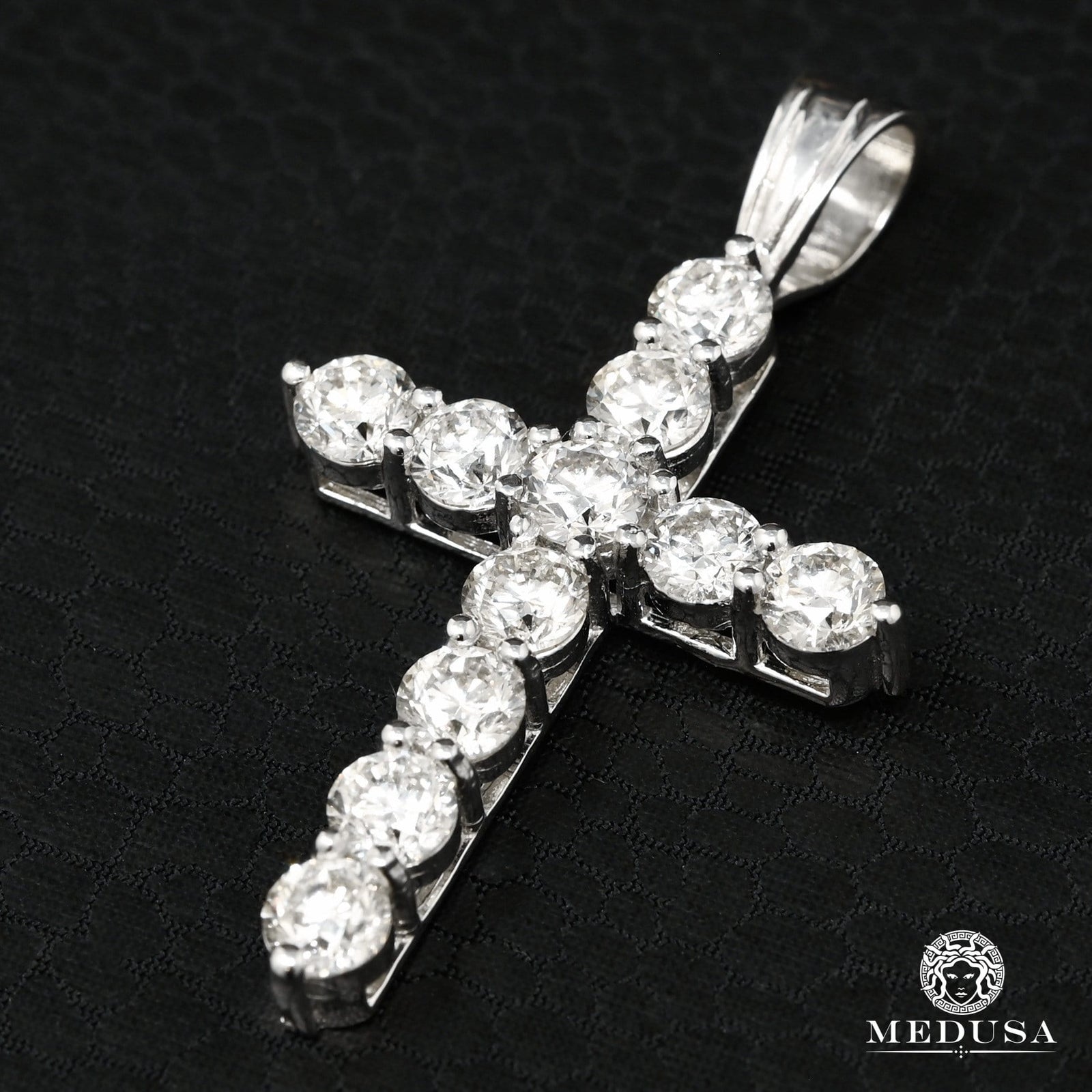 14K Gold Diamond Pendant | Crystal Cross Pendant D17 - White Gold Diamond